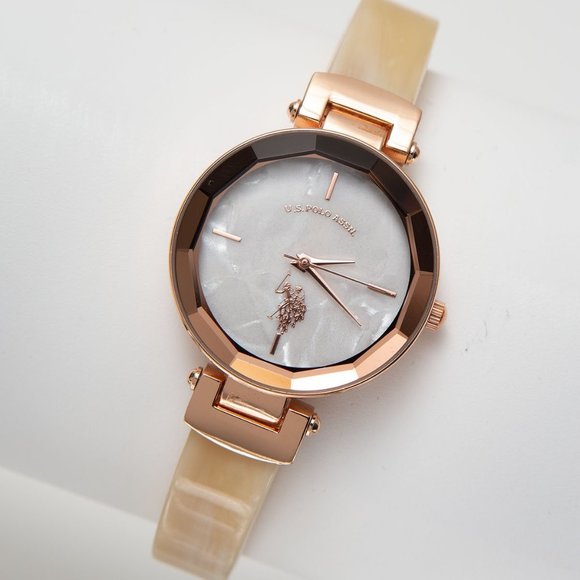U.S POLO ASSN. LADIES TORTOISE RESIN BANGLE WATCH - Picture 1 of 2